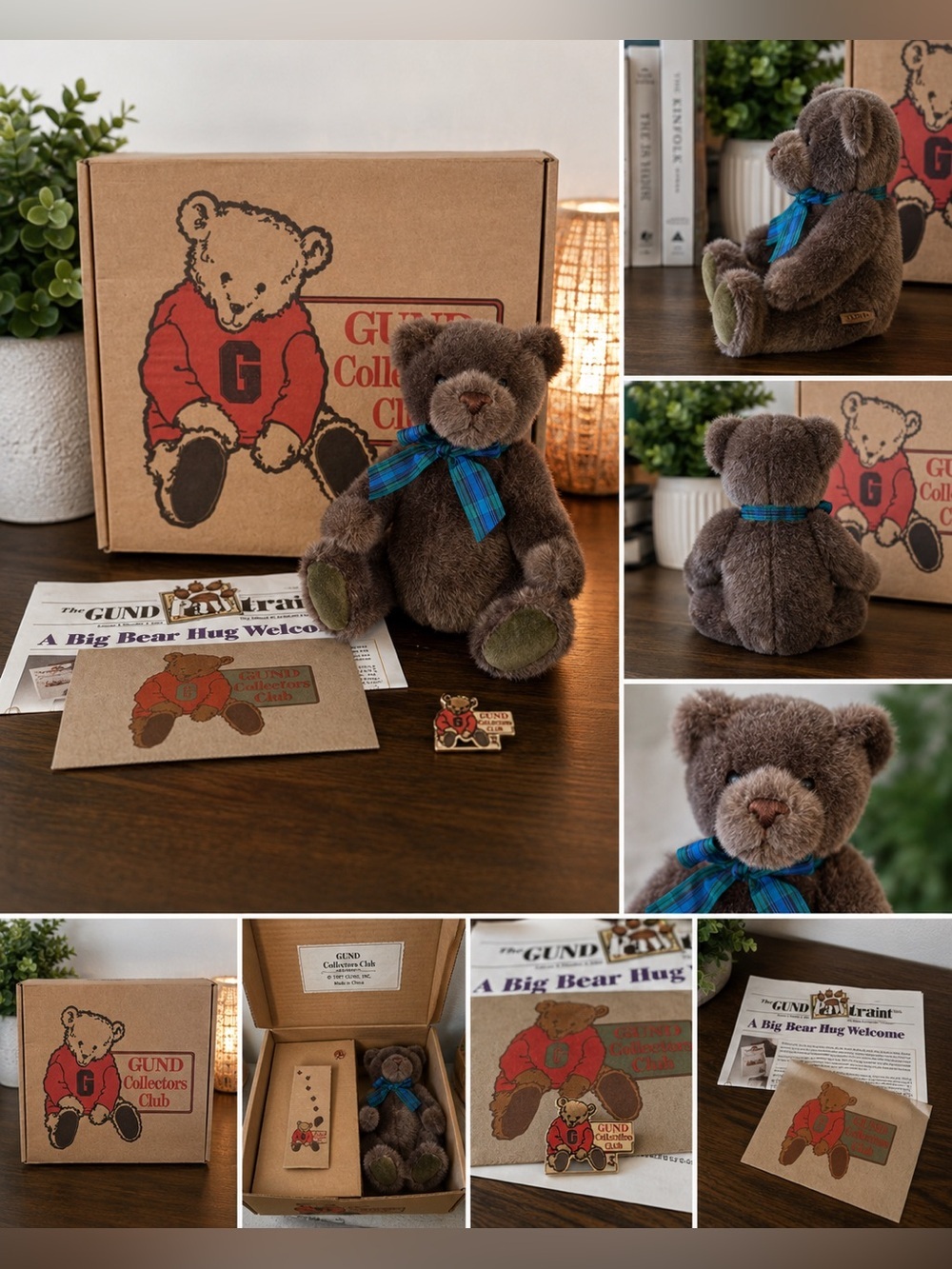 NIB 1997 GUND Collectors Club Poseable Teddy Bear w/ Box Pin Papers Vintage